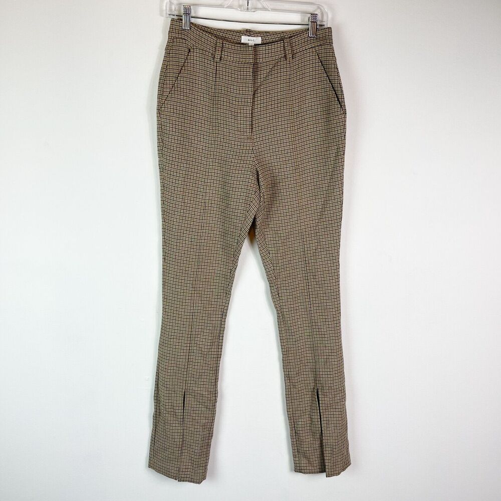 A.L.C. NWT Women's Split Leg Edwin Dress Pants Brown Plaid Size 6 - Picture 2 of 7